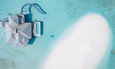 Vue aérienne du Soneva Secret, entre sable blanc et océan Indien – Horizons Nouveaux