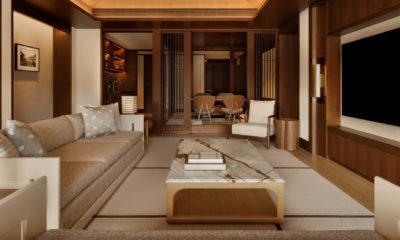 Suite du Capella Kyoto mêlant design contemporain et artisanat japonais, hébergement haut de gamme avec vue sur les jardins de Kyoto.
